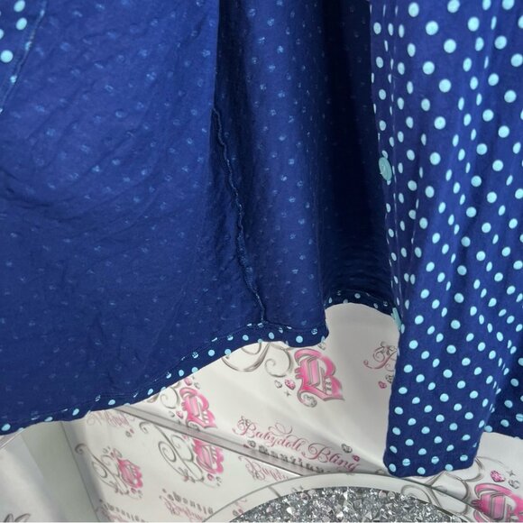 Jessica long top mini dress button down light blue and navy Blue Polka Dot Shirt - Picture 7 of 11